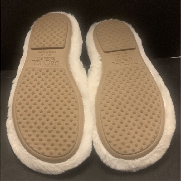 RACHEL ROY Womens Memory Foam Soft Faux Fur White Crisscross Slide Size 7-8 M - Picture 3 of 3